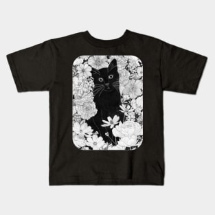 Little Black Garden Cat Kids T-Shirt